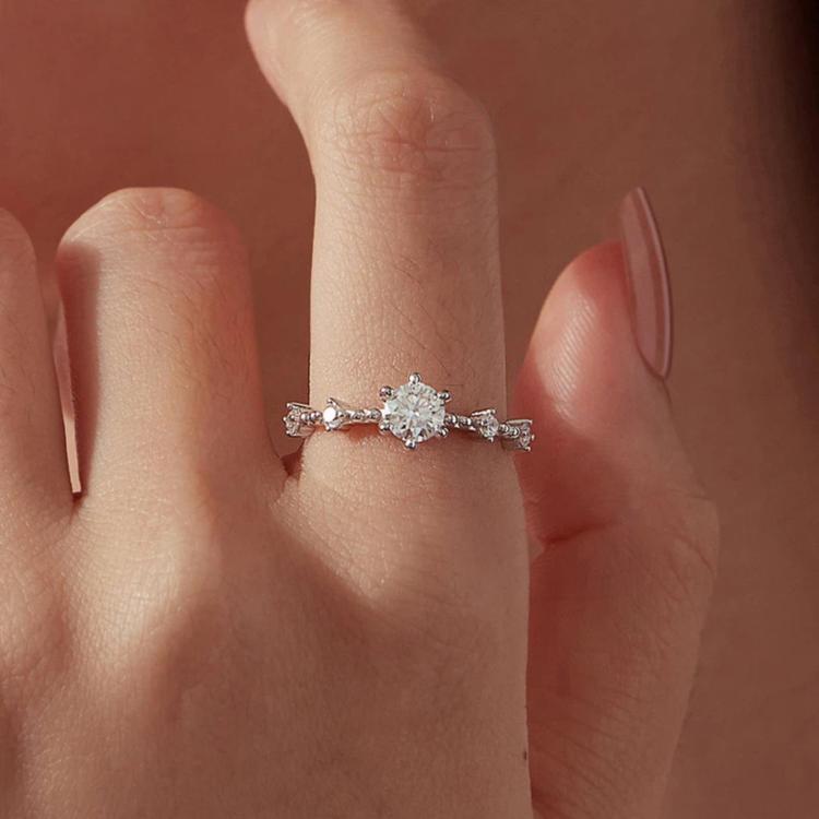 S925 Sterling Silver Platinum-Plated Moissanite Slim Ring, 6 US Size, 7 US Size, 8 US Size
