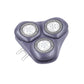 Three-head replacement shaver head with silver foils and purple-gray outer shell