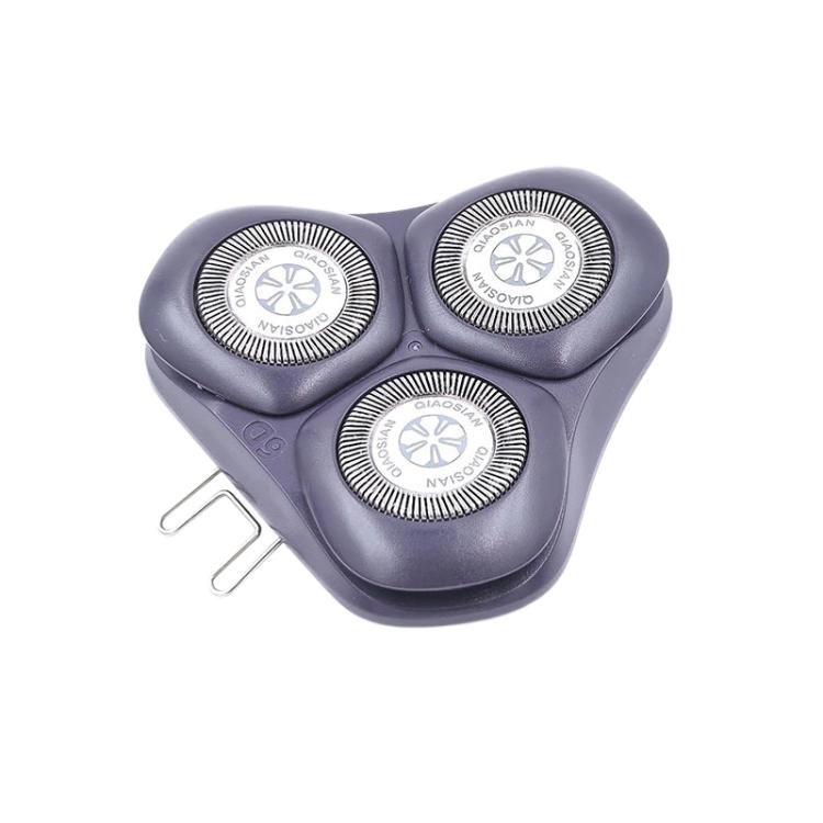 Three-head replacement shaver head with silver foils and purple-gray outer shell
