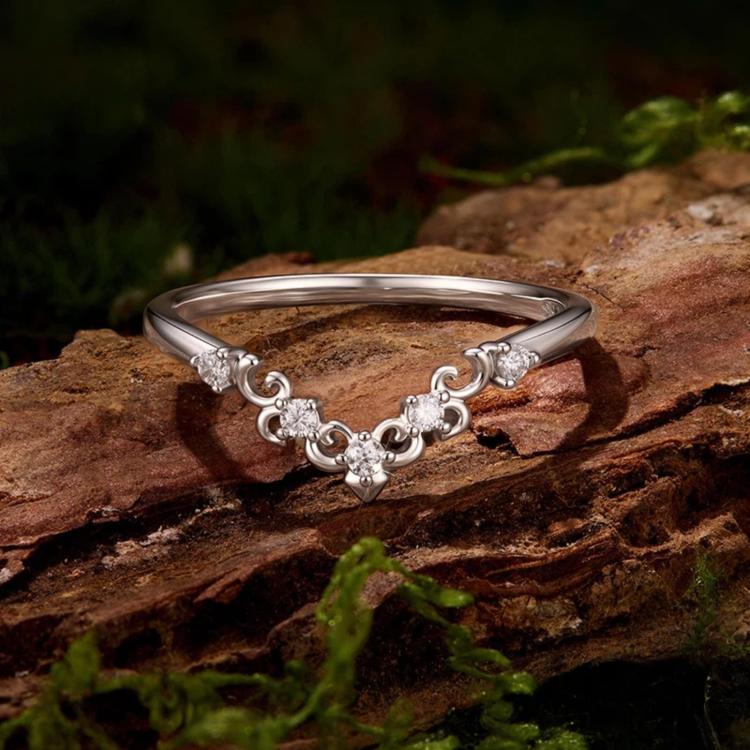 S925 Sterling Silver V-Shaped Fleur-de-Lis Moissanite Ring, 6 US Size, 7 US Size, 8 US Size