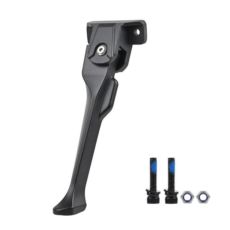 Black kickstand side stand support with foot pad, bolt holes, and hardware pack