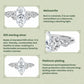 Sterling silver teardrop moissanite ring product info cards with close-up views