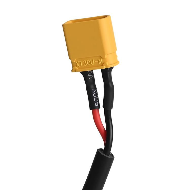 Yellow silicone charging plug with XT30U-M marking and red/black cable leads