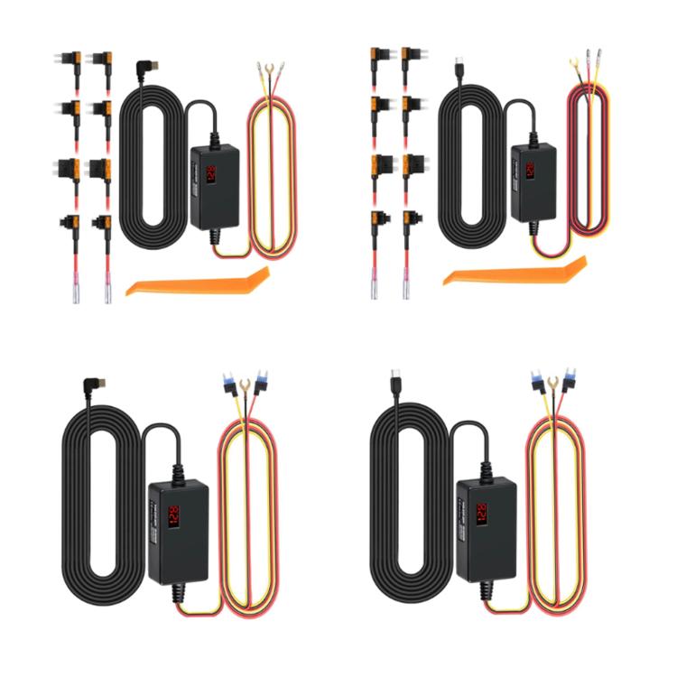 Car USB-C hardwire kit bundle with digital display module, fuse taps, and wire harness