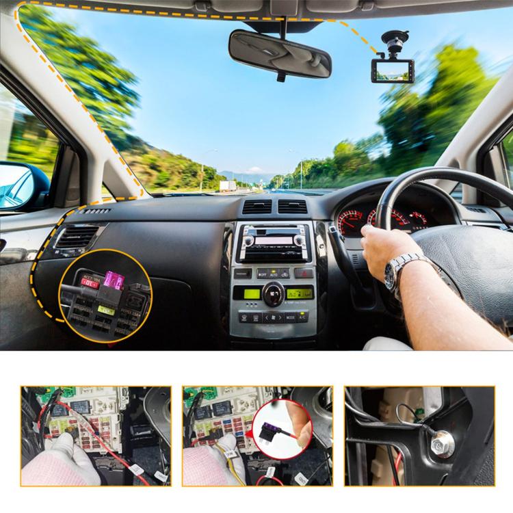 Car dashboard installation showing hardwire kit controller and fuse connection near fuse slot