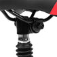 Black scooter seat mounting bracket with spring shock absorber and silver post