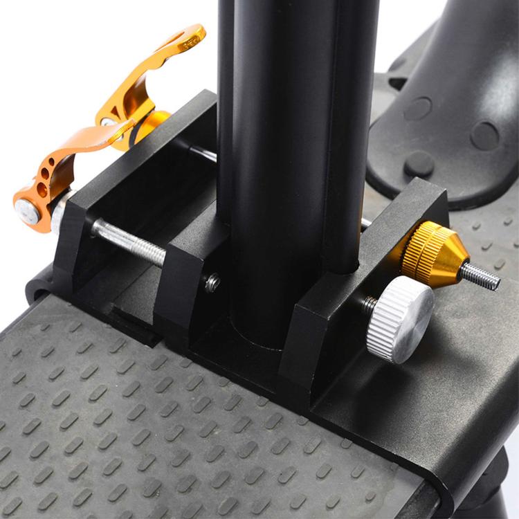 Scooter seat mounting base with golden lever and silver adjustment knob
