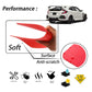 Red splash guard with soft anti-scratch surface shown by hand and icons
