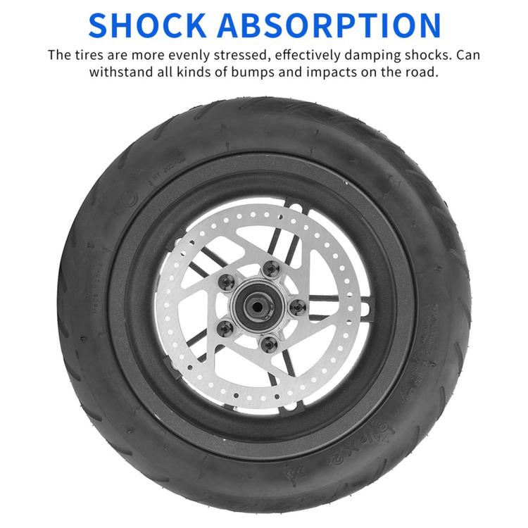 Pneumatic scooter rear wheel with brake disc rotor, black tire, and hub assembly