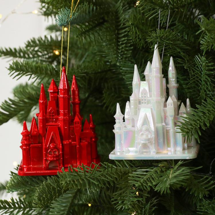 3D Electroplated Castle Christmas Tree Ornaments Acrylic Fairytale Building Hanging Decor