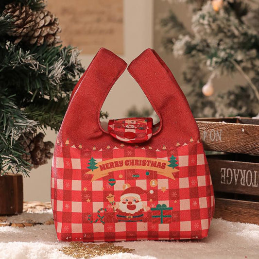 Christmas Canvas Mini Tote Bag Small Holiday Treat Bag with Snap Button
