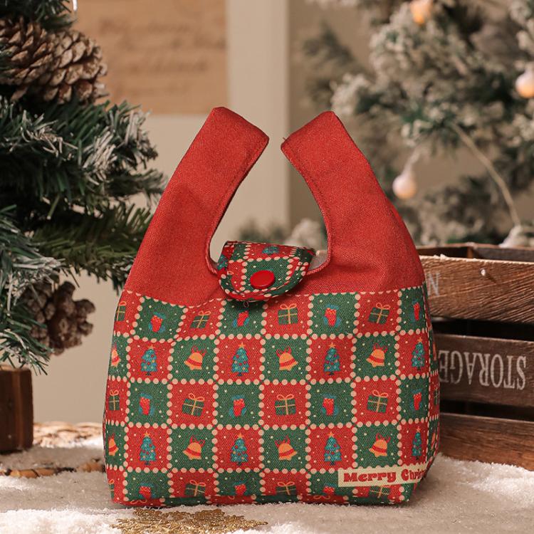 Christmas Canvas Mini Tote Bag Small Holiday Treat Bag with Snap Button