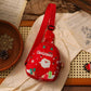 Red kids Christmas sling bag mini crossbody with Santa and gift print, adjustable strap