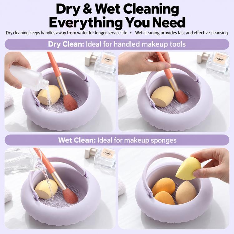 Makeup Brush Cleaner Bowl With Drying Rack Hanging Silicone Sponge Mat Storage Holder