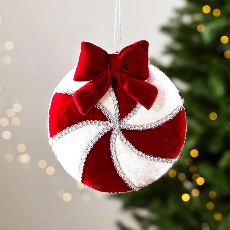 13cm Colorful Plush Lollipop Bow Christmas Hanging Ornament