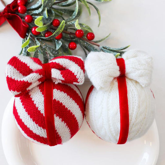 Striped Knitted Bow Christmas Ornament DIY Party Decoration