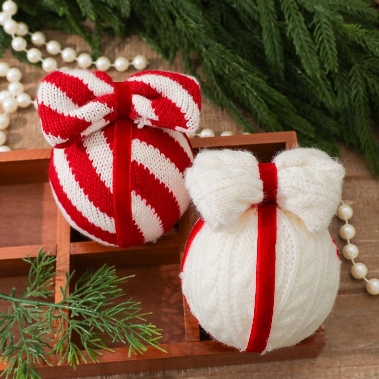 Striped Knitted Bow Christmas Ornament DIY Party Decoration