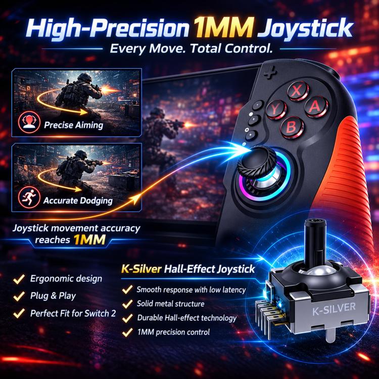 Black controller with orange grip and highlighted joystick module