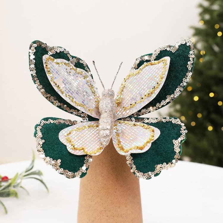 Glitter Butterfly Christmas Tree Ornaments Double-Layer Sequin Fabric Decoration
