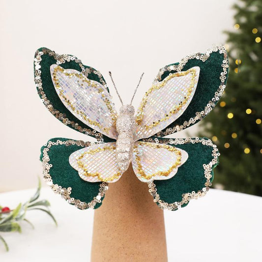 Glitter Butterfly Christmas Tree Ornaments Double-Layer Sequin Fabric Decoration