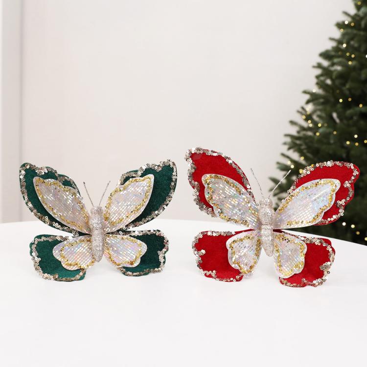 Glitter Butterfly Christmas Tree Ornaments Double-Layer Sequin Fabric Decoration
