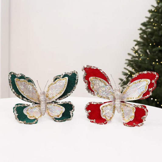 Glitter Butterfly Christmas Tree Ornaments Double-Layer Sequin Fabric Decoration