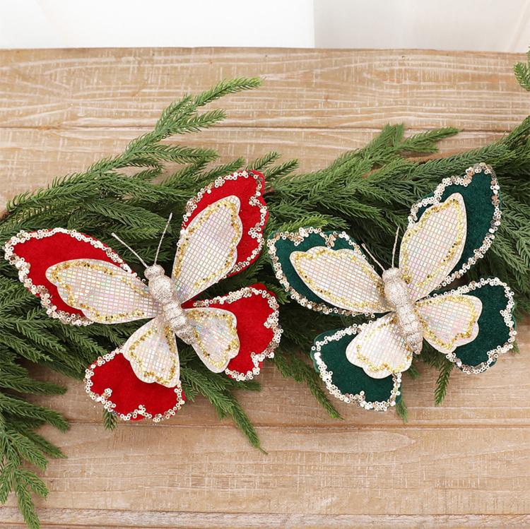 Glitter Butterfly Christmas Tree Ornaments Double-Layer Sequin Fabric Decoration