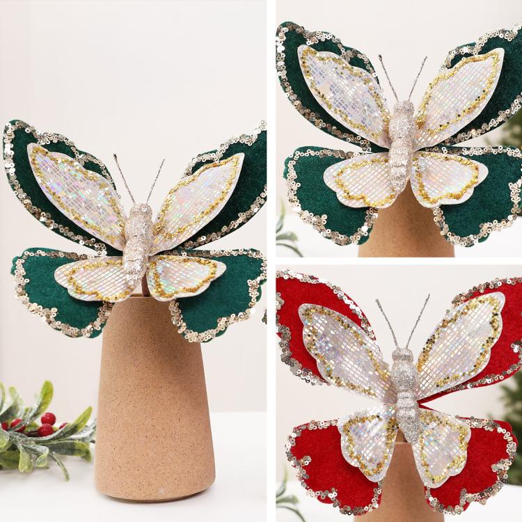 Glitter Butterfly Christmas Tree Ornaments Double-Layer Sequin Fabric Decoration