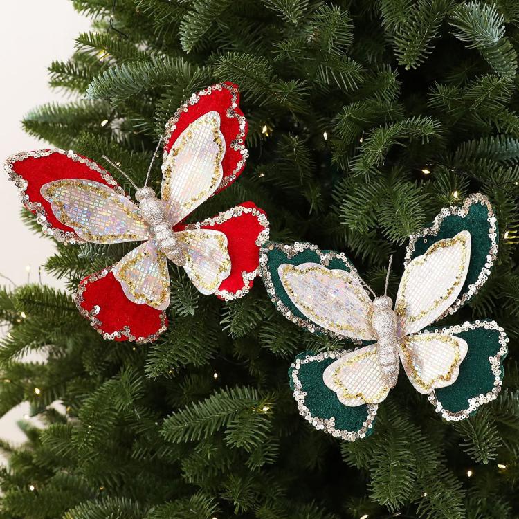Glitter Butterfly Christmas Tree Ornaments Double-Layer Sequin Fabric Decoration
