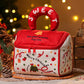 Red zippered Christmas treat tote with plush handle and holiday graphic front