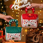 Red and green zippered Christmas treat totes with plush handles