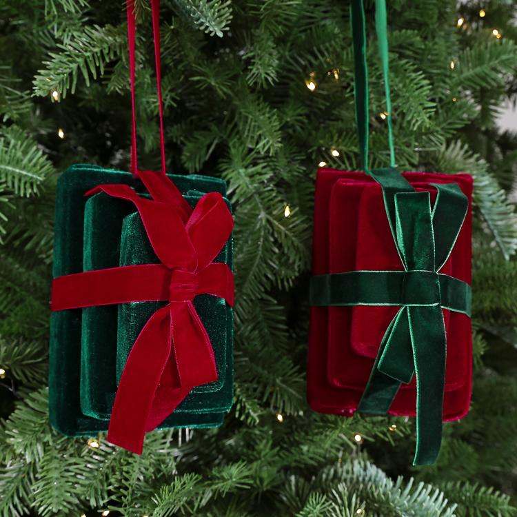 DIY Velvet Bow Gift Box Christmas Hanging Ornament