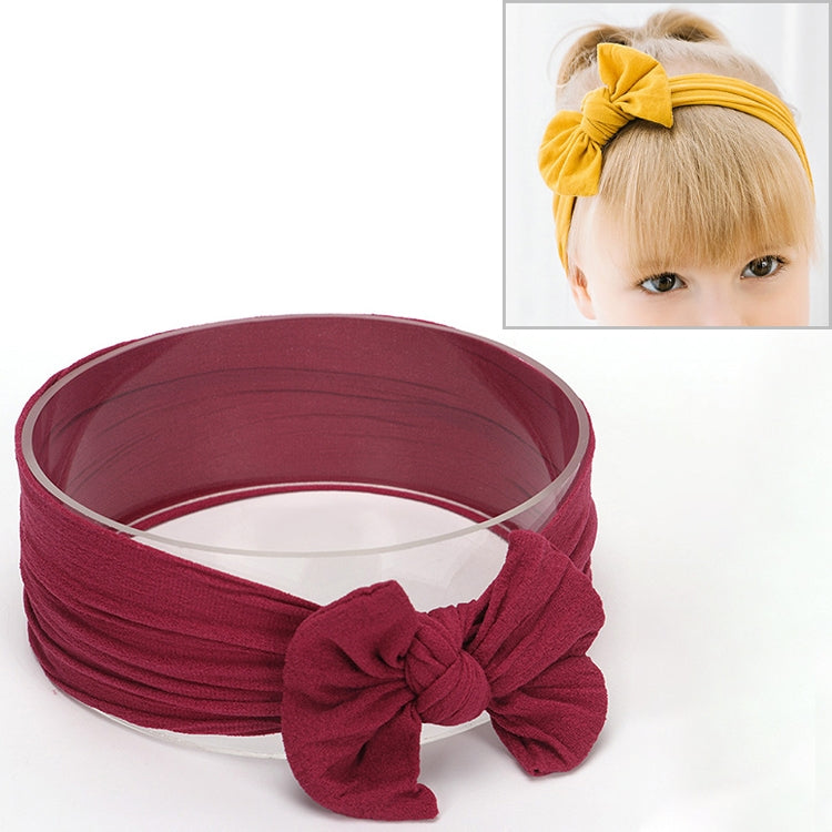 Burgundy infant bowknot headband with wide fabric band and oversized bow centerpiece