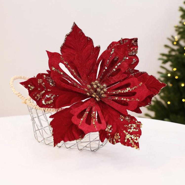 Velvet Artificial Christmas Flower Decorations DIY Christmas Tree Branch Arrangement Props