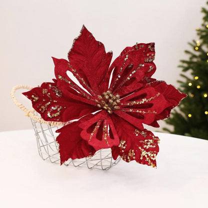 Velvet Artificial Christmas Flower Decorations DIY Christmas Tree Branch Arrangement Props