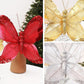 Set of butterfly ornaments with red, gold, and silver glitter sequin wings and loops