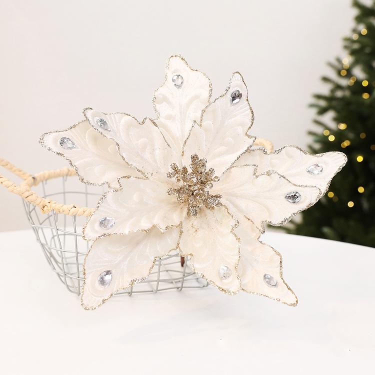 Artificial Flower Christmas Tree Ornament Festive Rhinestone-Embellished Flower Head Decorative Hanging Ornament