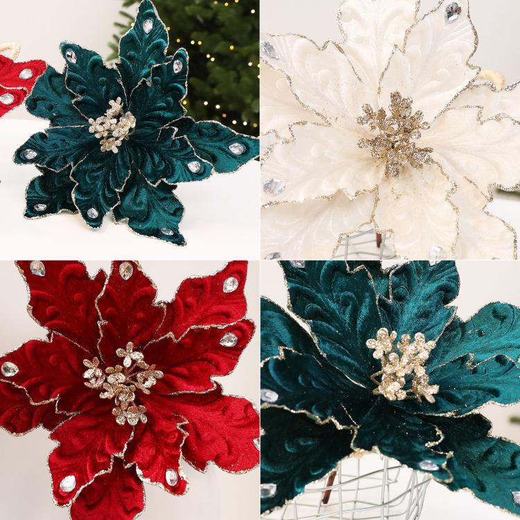Artificial Flower Christmas Tree Ornament Festive Rhinestone-Embellished Flower Head Decorative Hanging Ornament