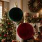 Green and red velvet inflatable Christmas ball ornaments with gold loop caps