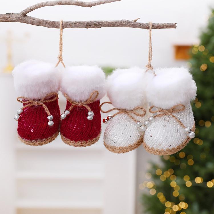 Knitted Fleece Boots Christmas Tree Ornaments Christmas Decorations