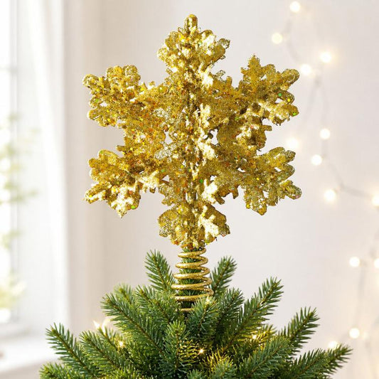 Glitter Snowflake Wrought Iron Tree Top Star Christmas Tree Ornament Christmas Decoration, Glitter Snowflake (Gold), Glitter Snowflake (Red)