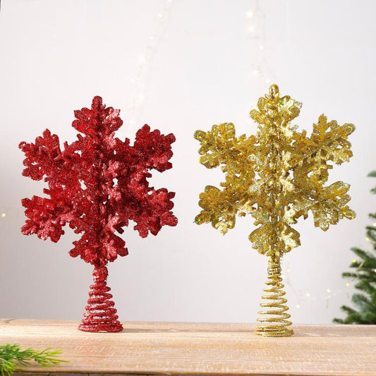 Glitter Snowflake Wrought Iron Tree Top Star Christmas Tree Ornament Christmas Decoration, Glitter Snowflake (Gold), Glitter Snowflake (Red)