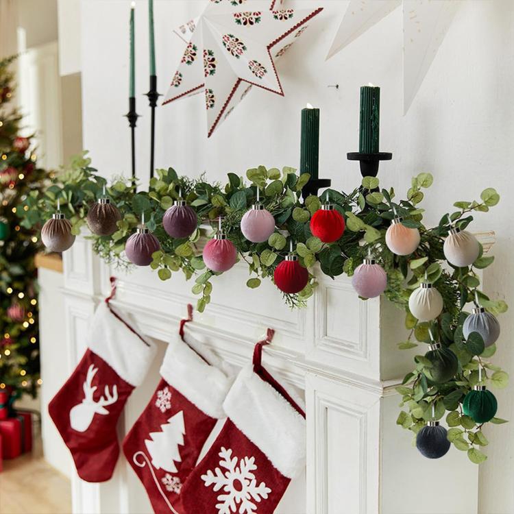 Fabric-Covered Ball Christmas Ornaments Decorations, 6cm, 8cm