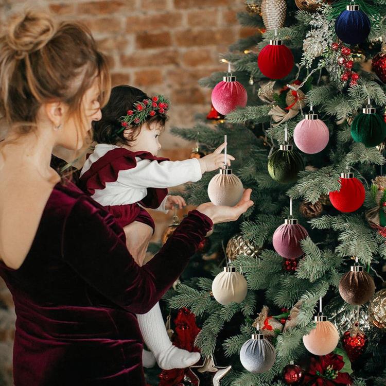 Fabric-Covered Ball Christmas Ornaments Decorations, 6cm, 8cm