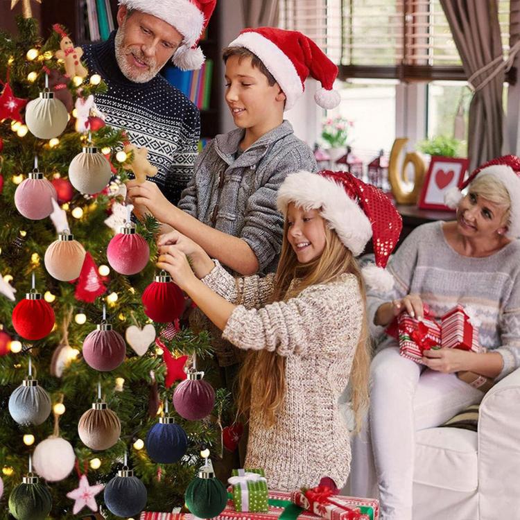 Fabric-Covered Ball Christmas Ornaments Decorations, 6cm, 8cm