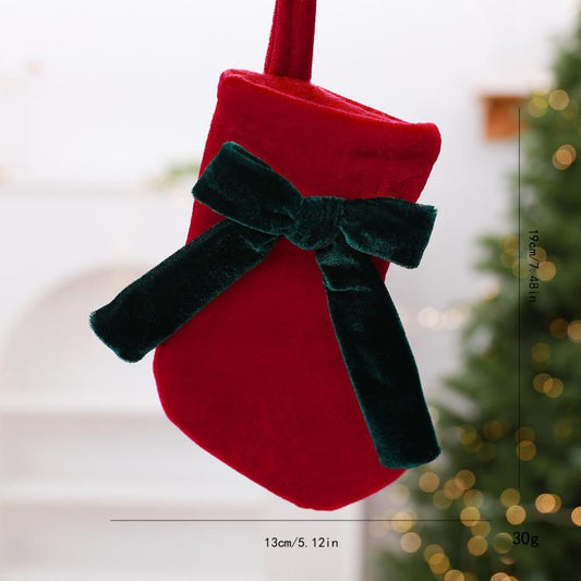 Velvet Christmas Stocking Ornament with Plush Bow Accent Mini Fabric Tree & Mantle Hanging Decor, Red & Green, Red & White, Red & White Knitted, Red & White Sequin