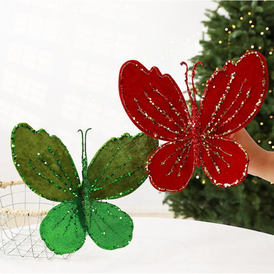 Hand-Painted Velvet Butterfly Christmas Tree Ornament Christmas Decoration Prop