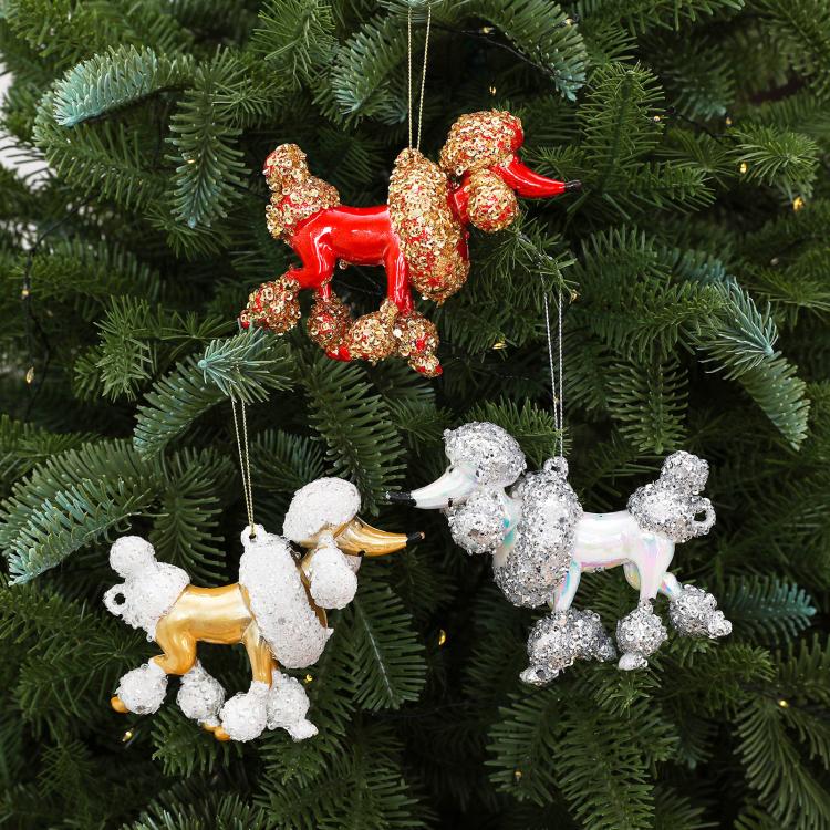 Sequined Electroplated Christmas Ornament Mini Poodle Hanging Decoration