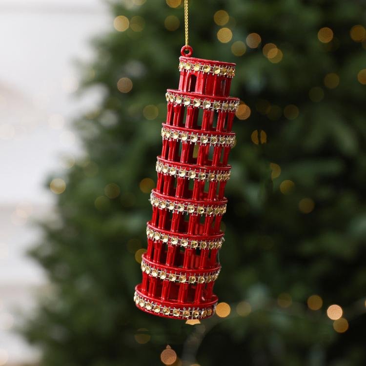 Diamond-Studded Leaning Tower PC Christmas Tree Ornament DIY Christmas Decorations Scene Decoration Props