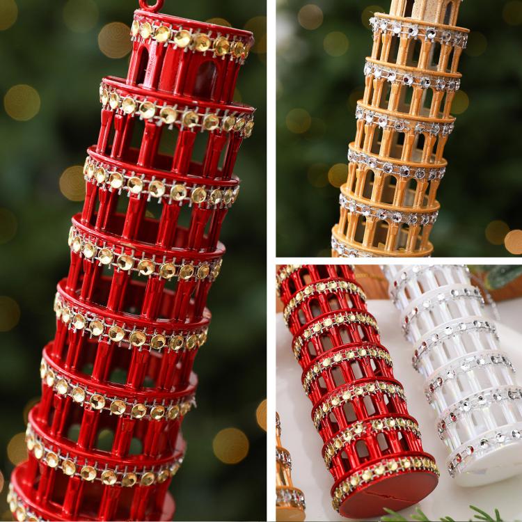 Diamond-Studded Leaning Tower PC Christmas Tree Ornament DIY Christmas Decorations Scene Decoration Props